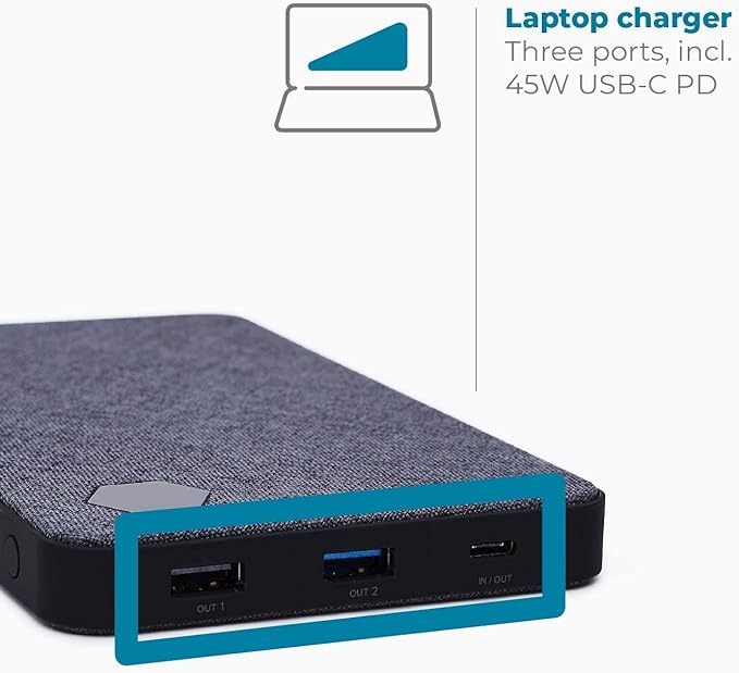 EINOVA Laptop Power Bank | Bateria fina ultrarrápida de 20.000 mAh na cor rosa - USB C + USB A, saída de 63 W | Carrega 3 dispositivos ao mesmo tempo - celulares, tablets, laptops, cabo de 90 cm incluso (cinza)