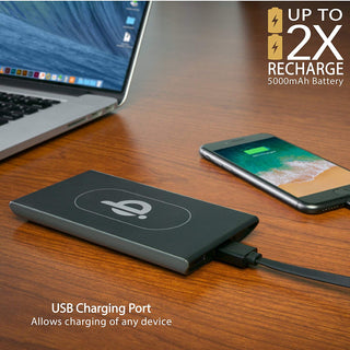 Base de carregamento sem fio Scosche Qi Dock com carregador portátil e porta de carregamento USB - Preto