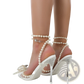 Pearl Bow High Heel Sandals for Women with Rhinestones