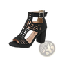 Peep Toe Hollow Block Heel Sandals with Ankle Strap