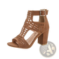 Peep Toe Hollow Block Heel Sandals with Ankle Strap