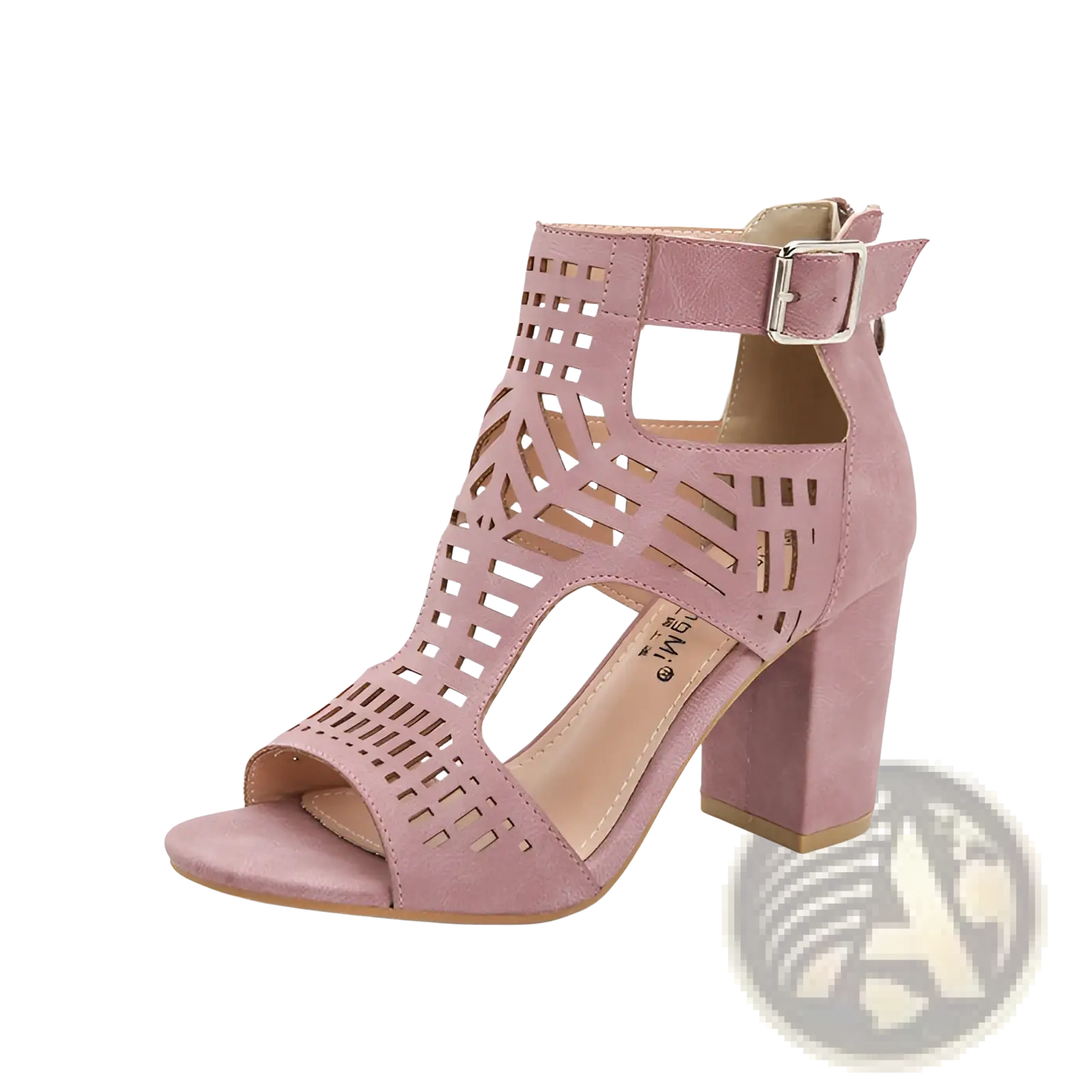 Peep Toe Hollow Block Heel Sandals with Ankle Strap