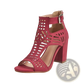 Peep Toe Hollow Block Heel Sandals with Ankle Strap