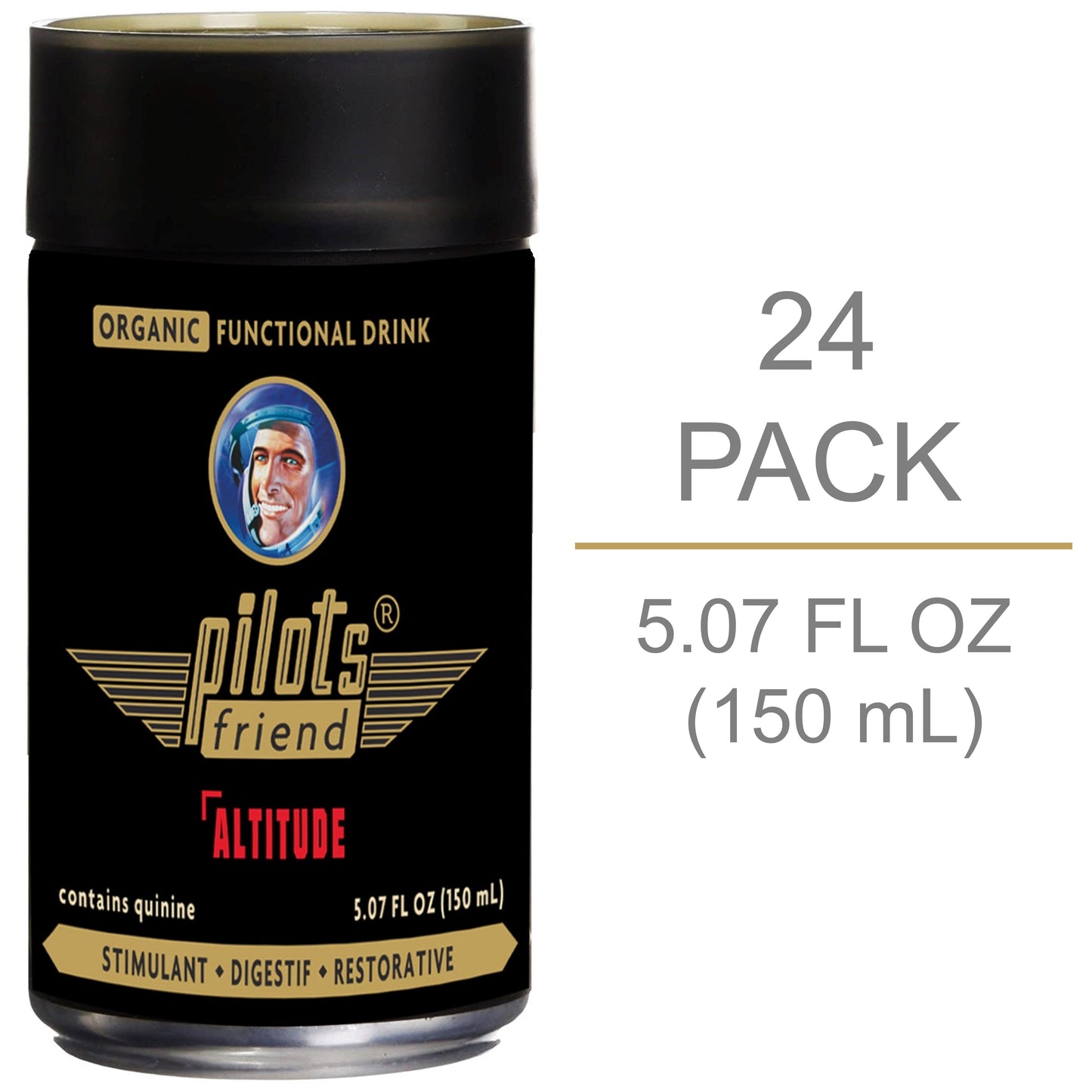 Bebida Funcional Orgânica PilotsFriend Altitude - Fórmula Estimulante, Digestiva e Restauradora 3 em 1 - Totalmente Natural, Vegana e NÃO OGM 5,07 FL Oz (150 mL) - Pacote com 24