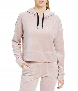Calvin Klein Performance Moletom feminino de veludo com capuz e zíper e cordão, rosa, tamanho grande