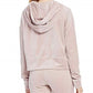 Calvin Klein Performance Moletom feminino de veludo com capuz e zíper e cordão, rosa, tamanho grande