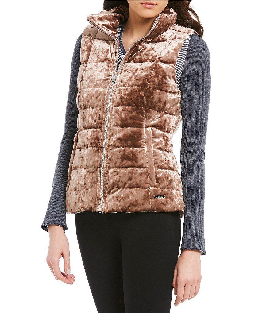 Calvin Klein Performance Colete Feminino de Veludo Amassado com Gola Simulada, Tamanho Médio