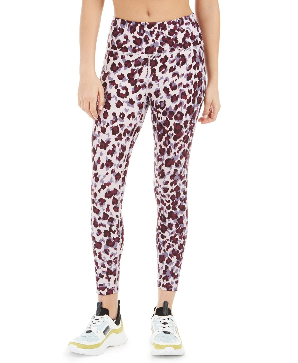 Calça legging feminina Calvin Klein com estampa de leopardo e cintura alta, roxa, tamanho 2, extra grande