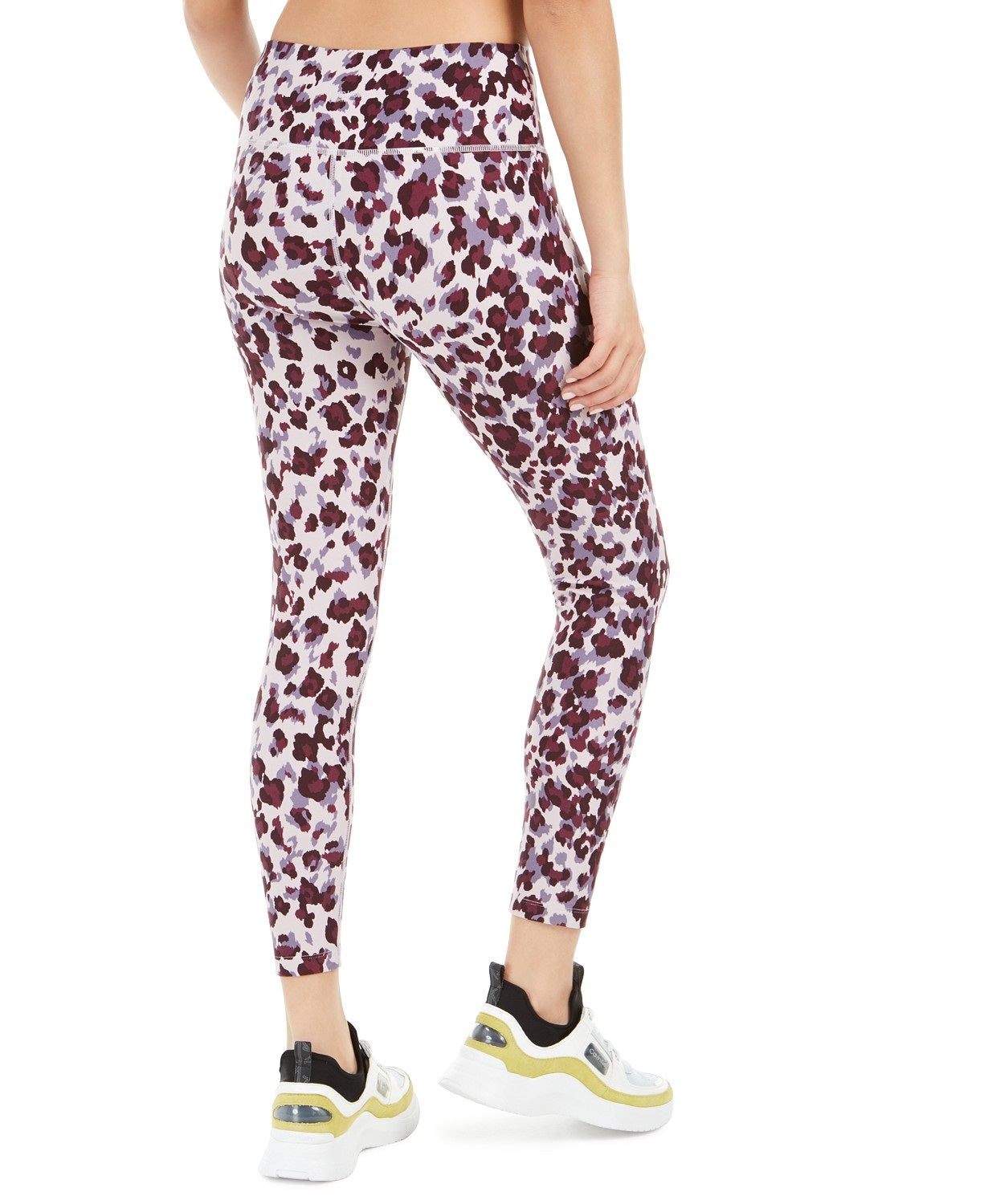 Calça legging feminina Calvin Klein com estampa de leopardo e cintura alta, roxa, tamanho 2, extra grande