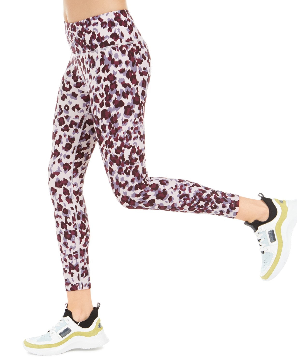 Calça legging feminina Calvin Klein com estampa de leopardo e cintura alta, roxa, tamanho 2, extra grande