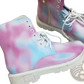 Pink Tie Dye Combat Boots with Chunky White Sole