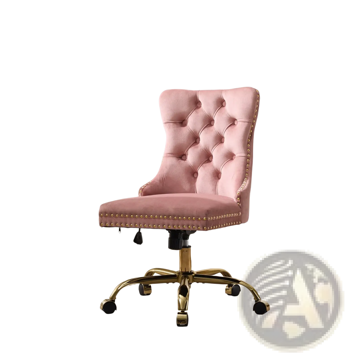 Pink Velvet Tufted Office Chair with Gold Base