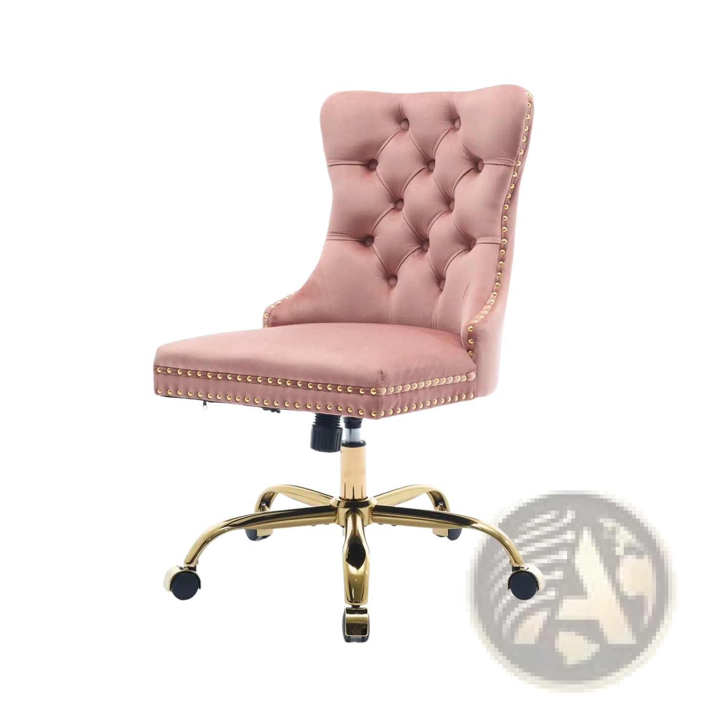Pink Velvet Tufted Office Chair with Gold Base
