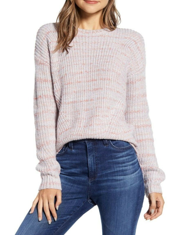 Lukcy Brand Suéter Feminino Gola Redonda Marmorizada Rosa Tamanho Pequeno