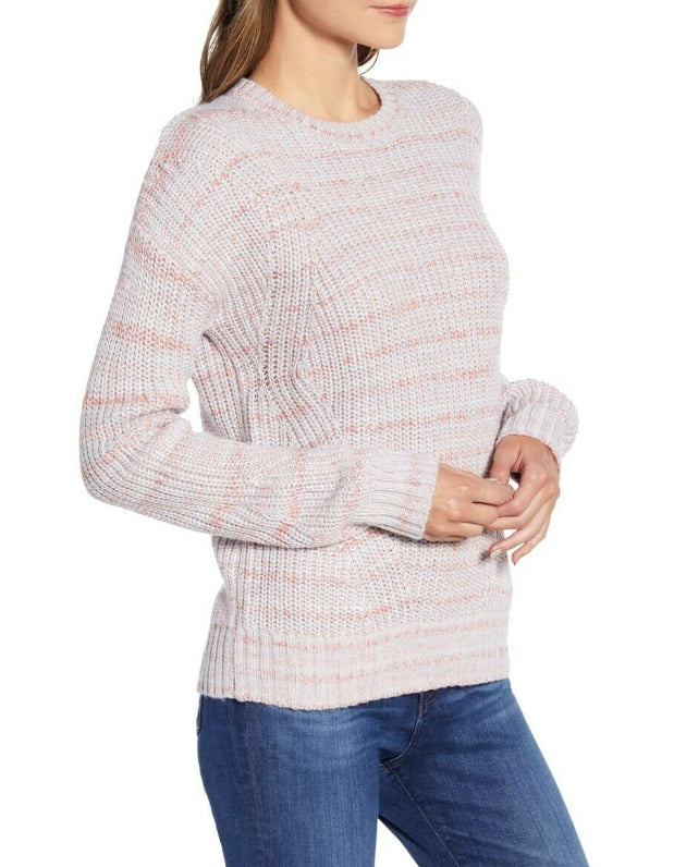 Lukcy Brand Suéter Feminino Gola Redonda Marmorizada Rosa Tamanho Pequeno