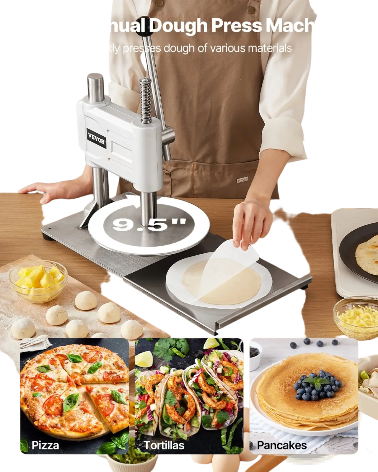 Pizza Dough Press Machine 9.5 Inch Manual Sheeter