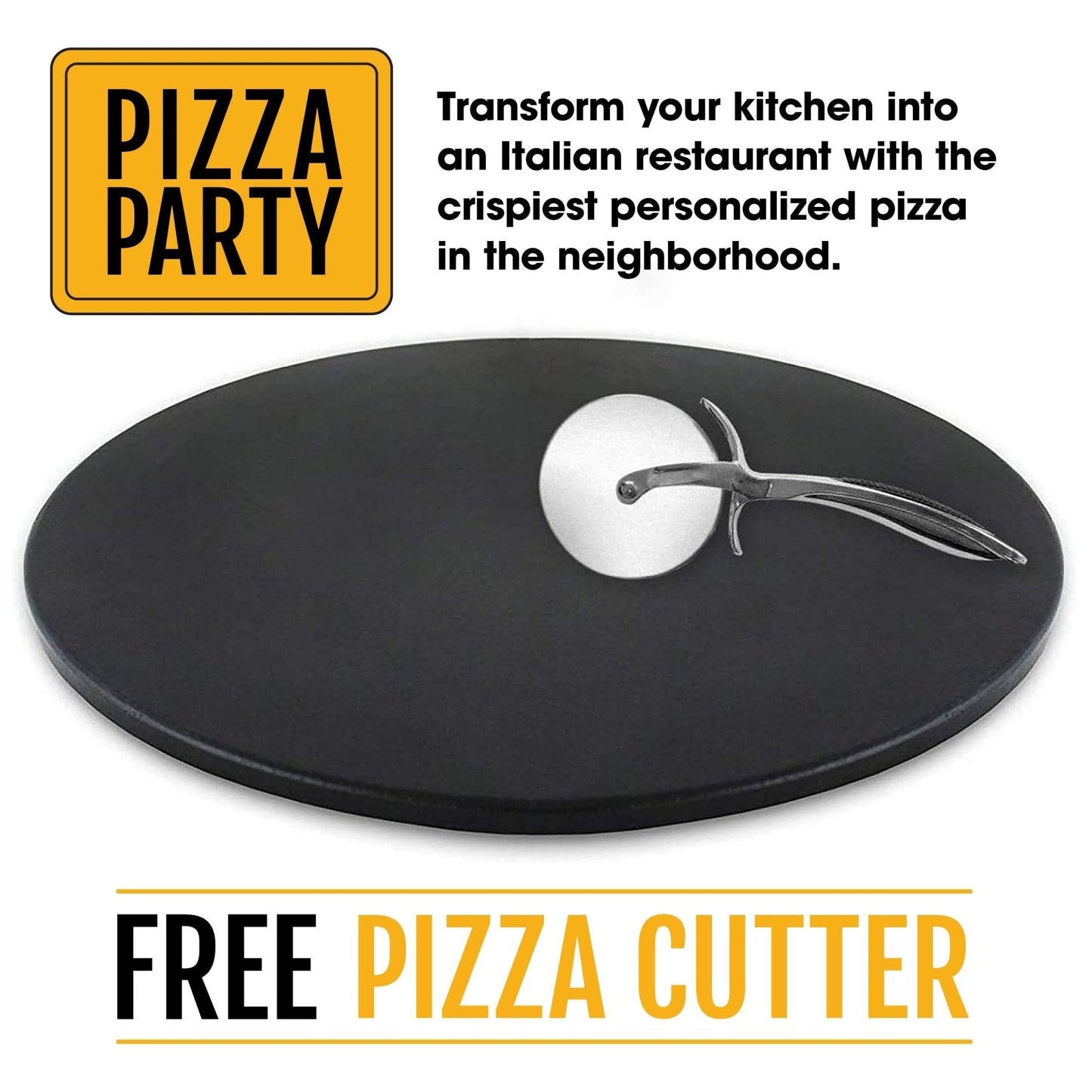 Conjunto de pedras de cerâmica para pizza Heritage de 15" - Antiaderente, sem manchas, com cortador bônus - Preto 