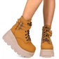 Women's Lace Up Leather Thigh High Platform Boots