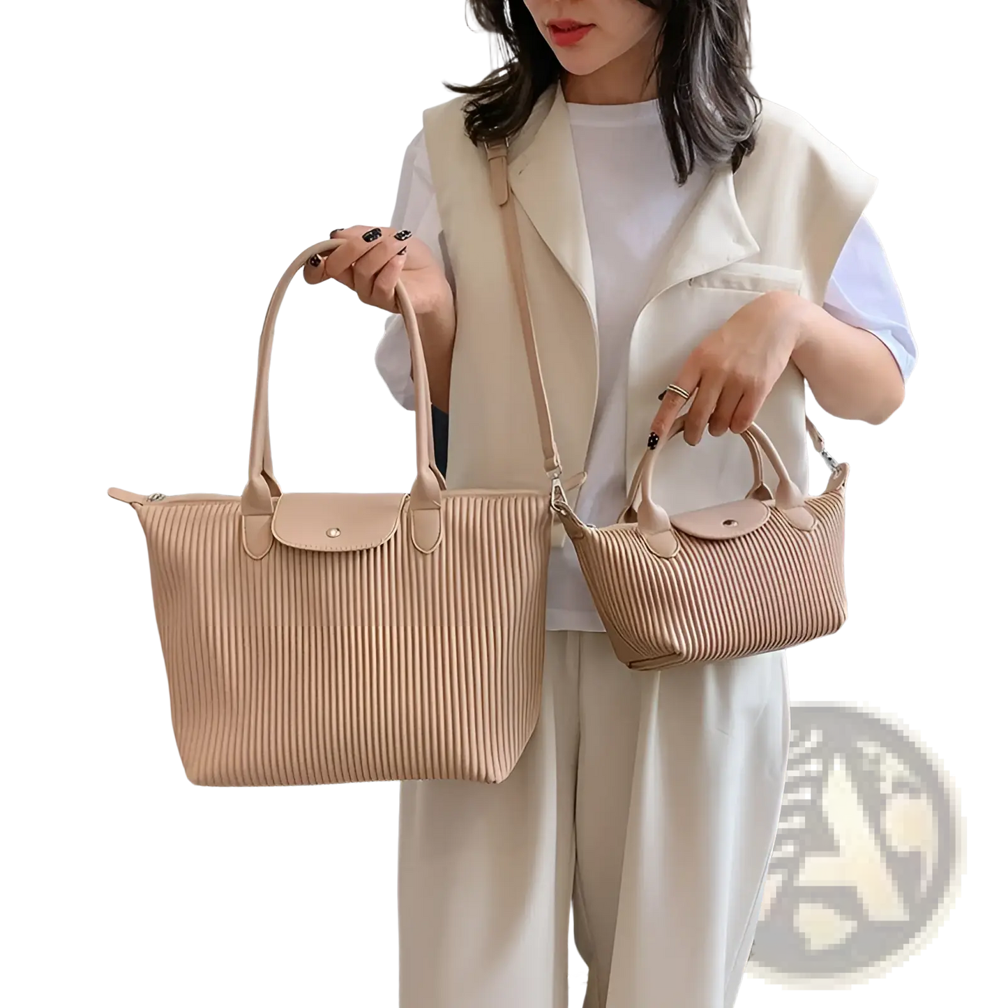 Pleated Shoulder Bag Minimalist Pu Leather Tote