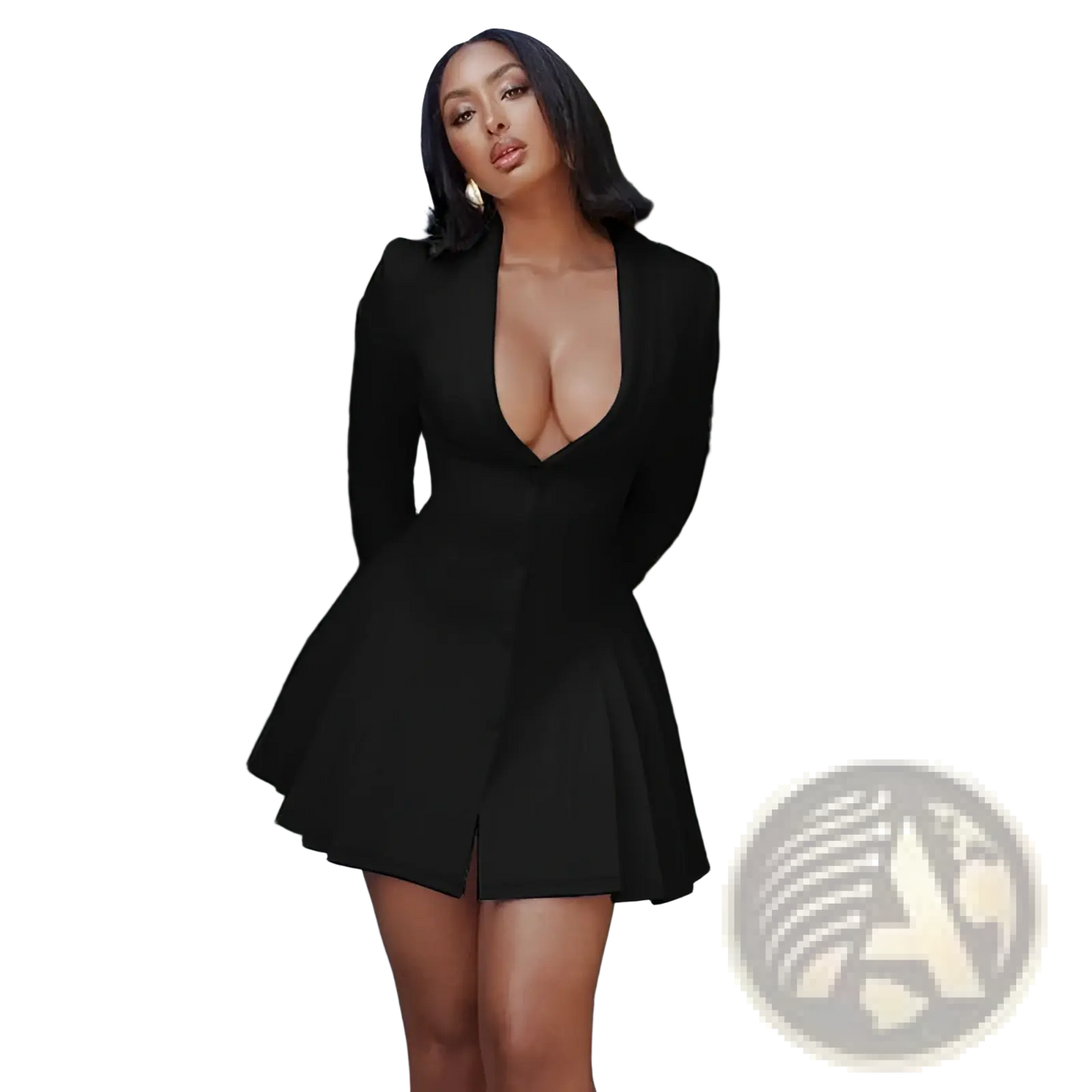 Plunging v Neck Long Sleeve Ruffled Blazer Mini Dress
