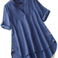 Plus Notched Neck Roll Sleeve High Low Blouse