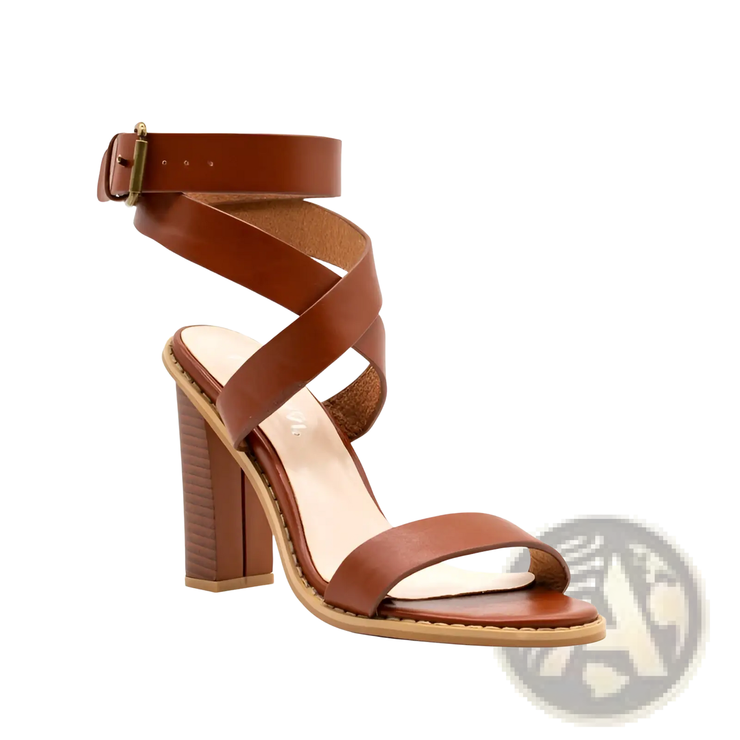 Plus Size Brown Leather Block Heel Strappy Sandals