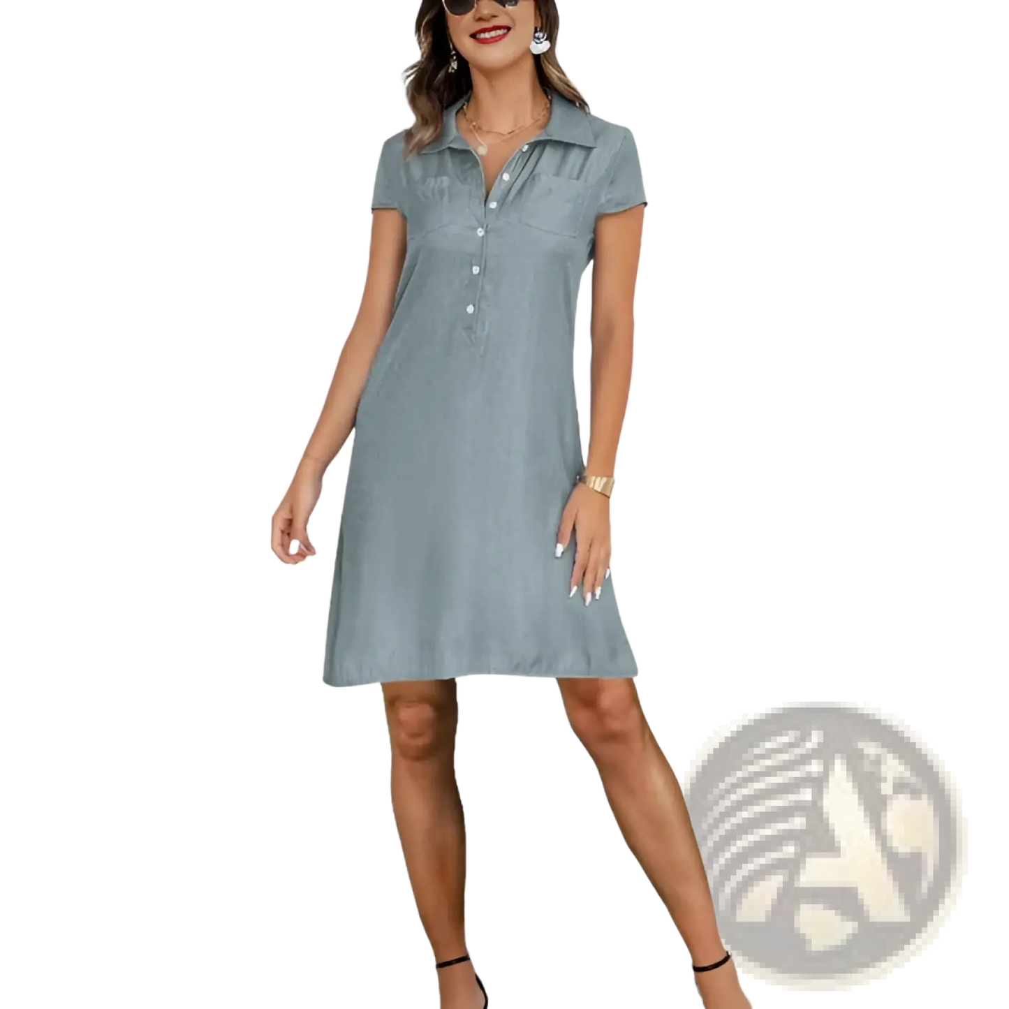 Plus Size Short Sleeve Button Front Tencel Denim Dress
