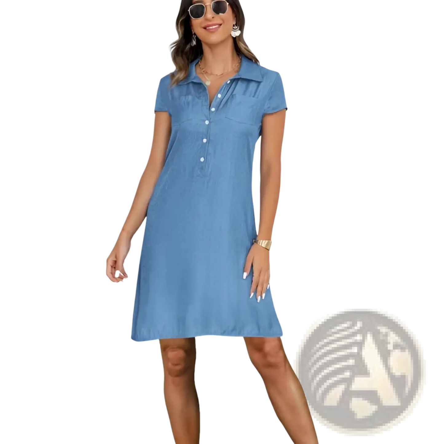 Plus Size Short Sleeve Button Front Tencel Denim Dress