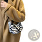 Plush Animal Print Baguette Bag with Silver Chain Strap