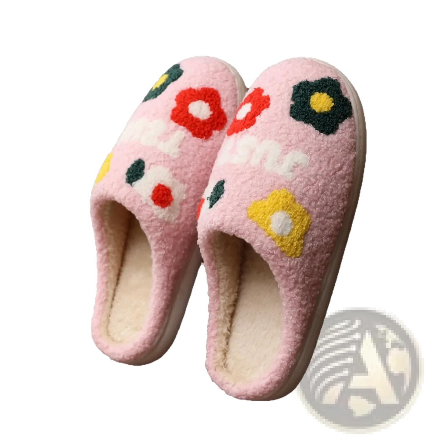Plush Floral Cotton Slippers with Soft Tpr Sole