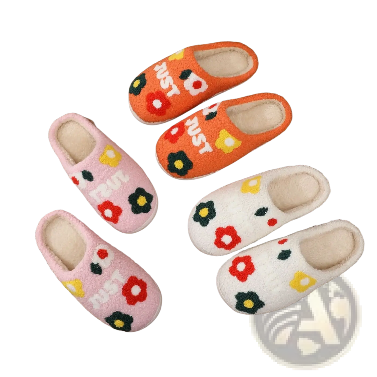 Plush Floral Cotton Slippers with Soft Tpr Sole