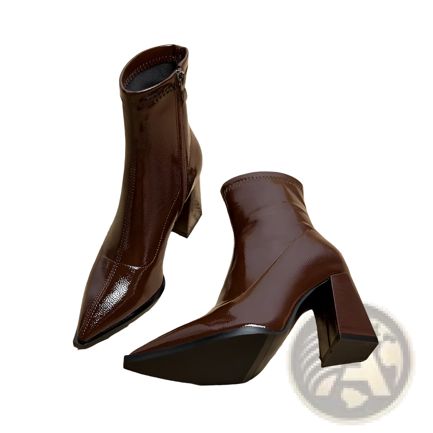 Pointed Toe Patent Leather Block Heel Ankle Boots