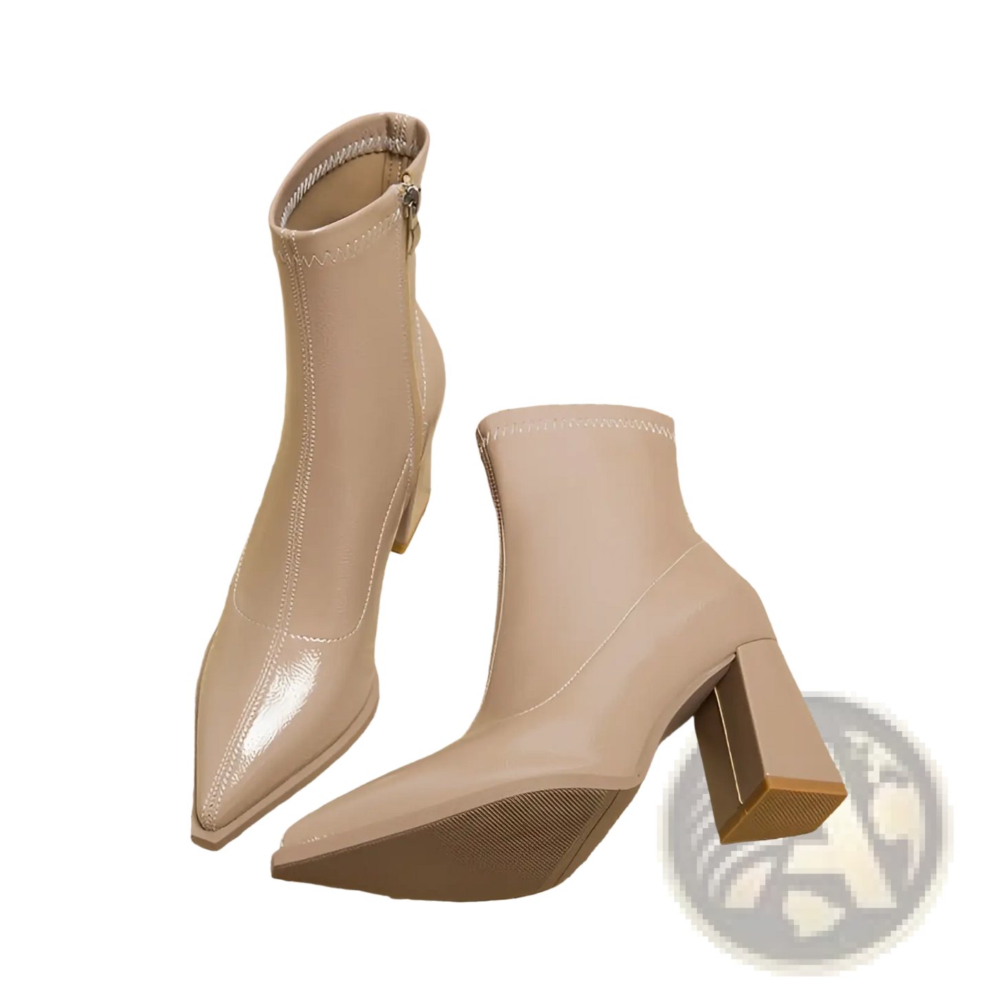 Pointed Toe Patent Leather Block Heel Ankle Boots