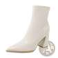 Pointed Toe Patent Leather Block Heel Ankle Boots