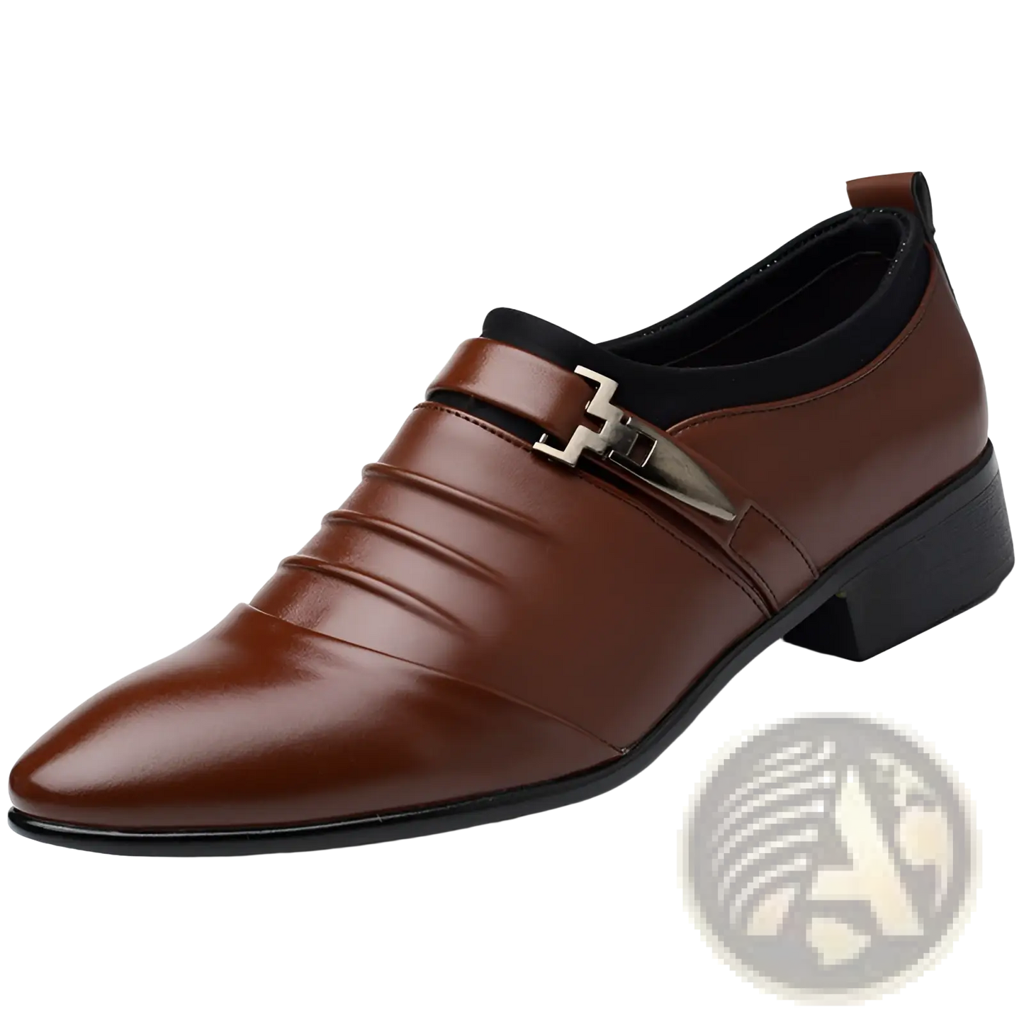 Pointed White Leather Formal Shoes with Silver Buckle