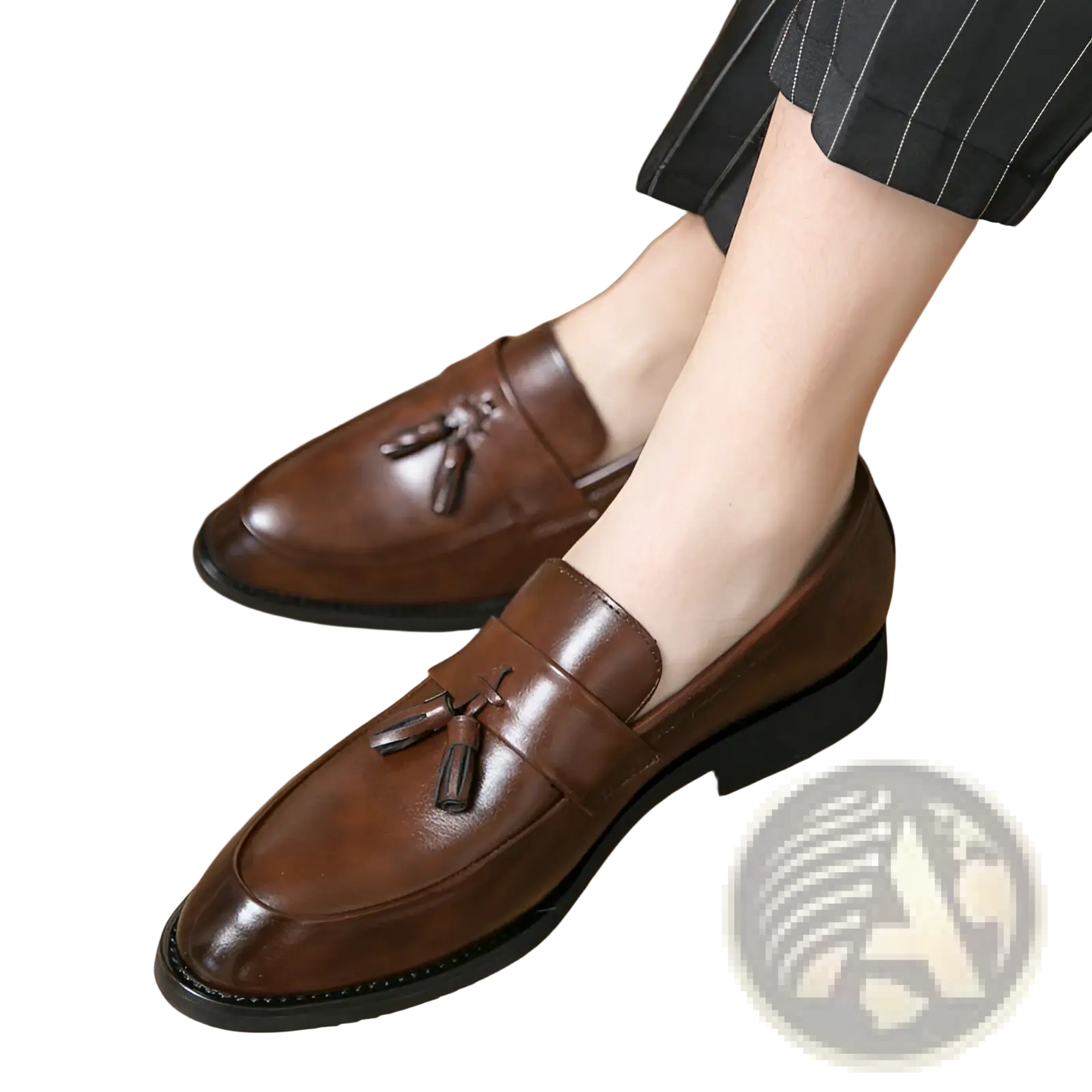 Polished Leather Tassel Loafers for Men