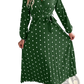 Polka Dot Pleated v Neck Long Sleeve Maxi Dress