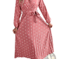 Polka Dot Pleated v Neck Long Sleeve Maxi Dress
