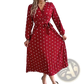 Polka Dot Pleated v Neck Long Sleeve Maxi Dress