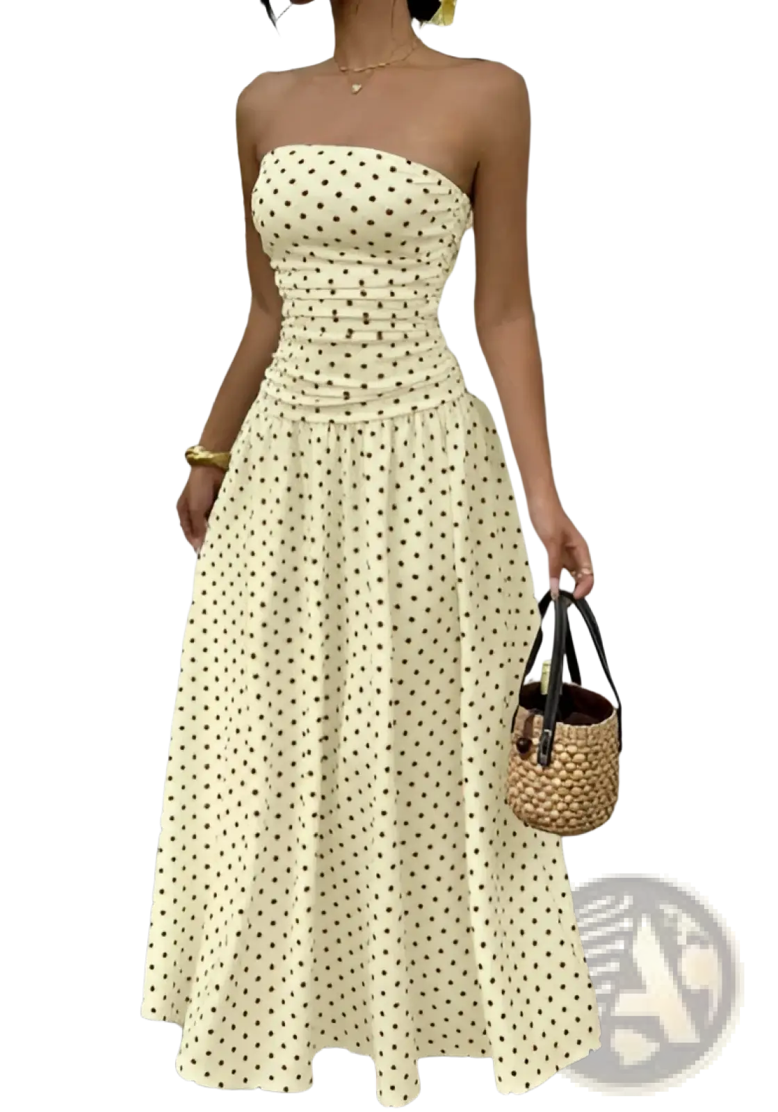 Polka Dot off Shoulder Strapless Maxi Dress