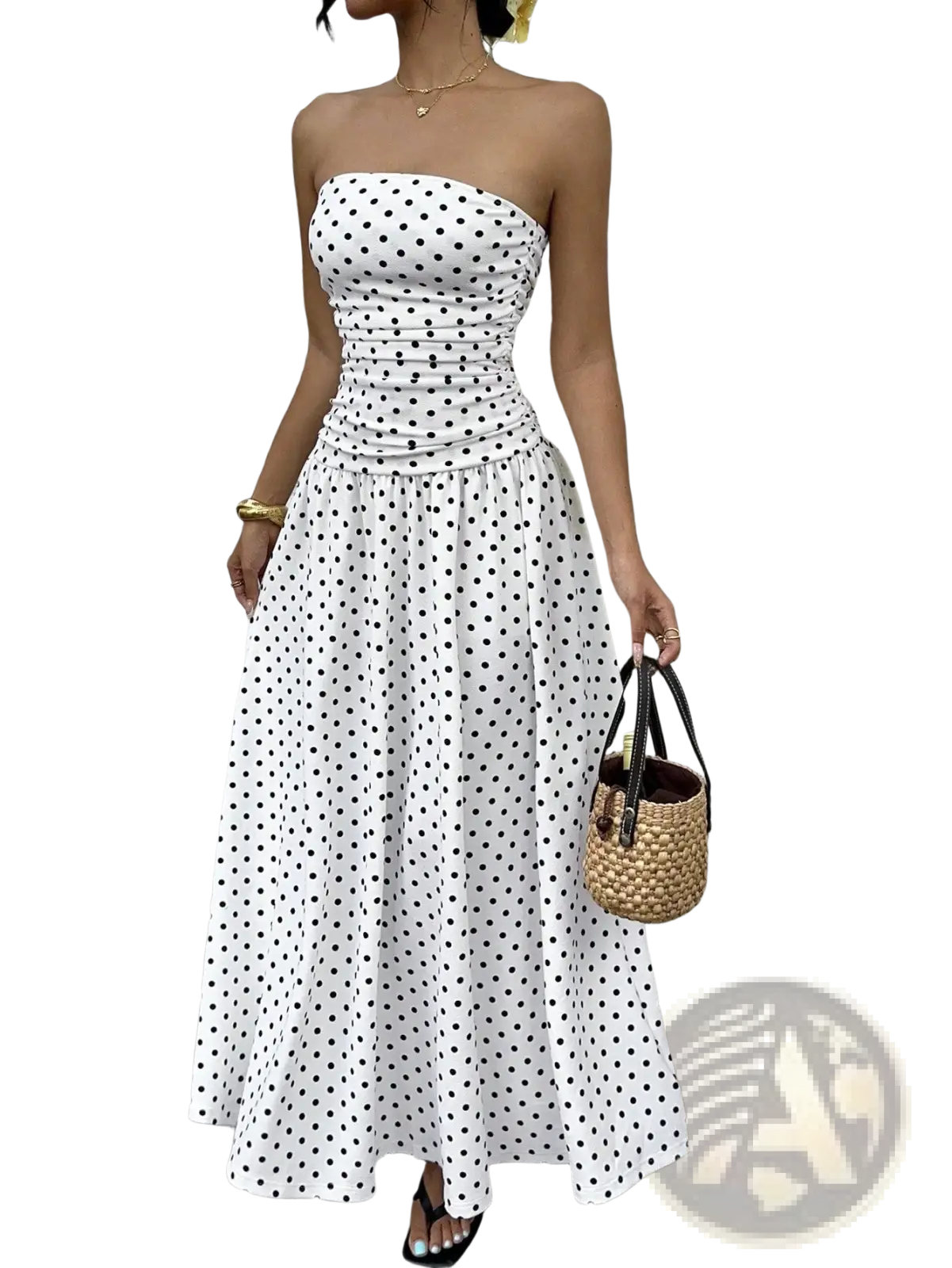 Polka Dot off Shoulder Strapless Maxi Dress