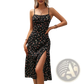 Polka Dot Spaghetti Strap Split Midi Dress