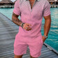Men's Geometric Pattern Polo and Shorts Performance Set