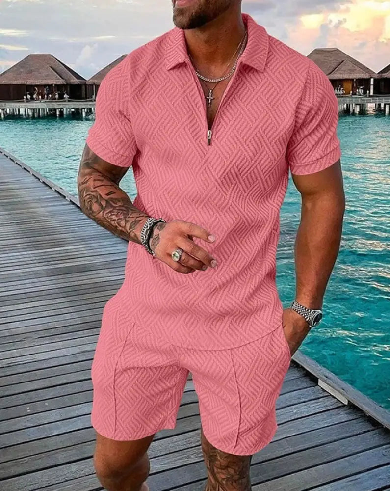 Men's Geometric Pattern Polo and Shorts Performance Set