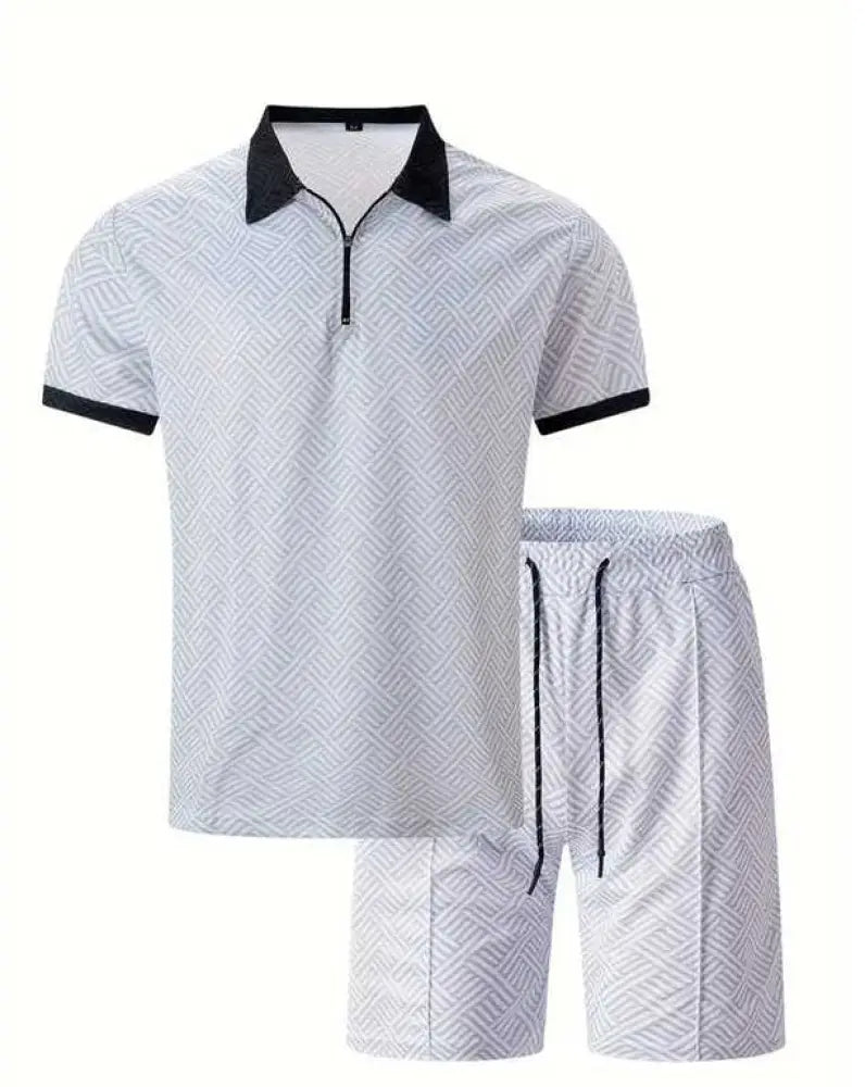 Men's Geometric Pattern Polo and Shorts Performance Set