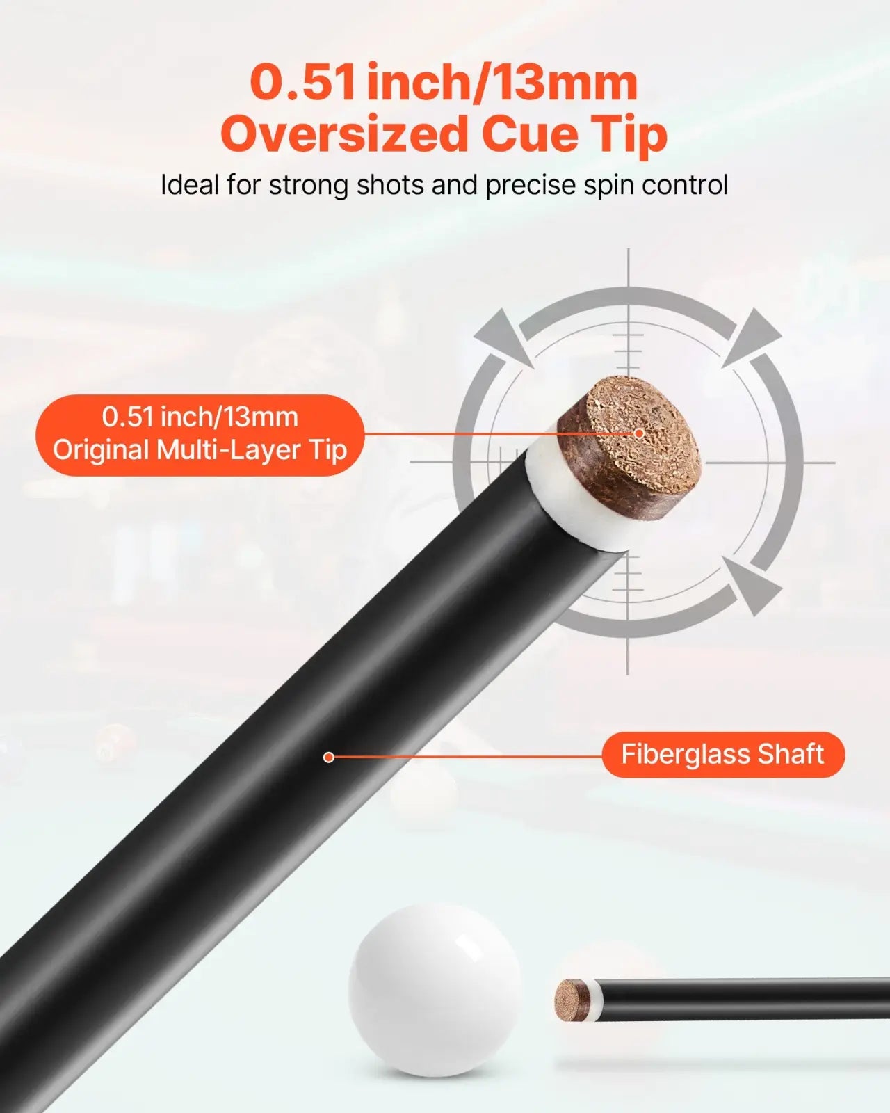 Pool Cue 58 Inch Fiberglass Titanium Composite Stick