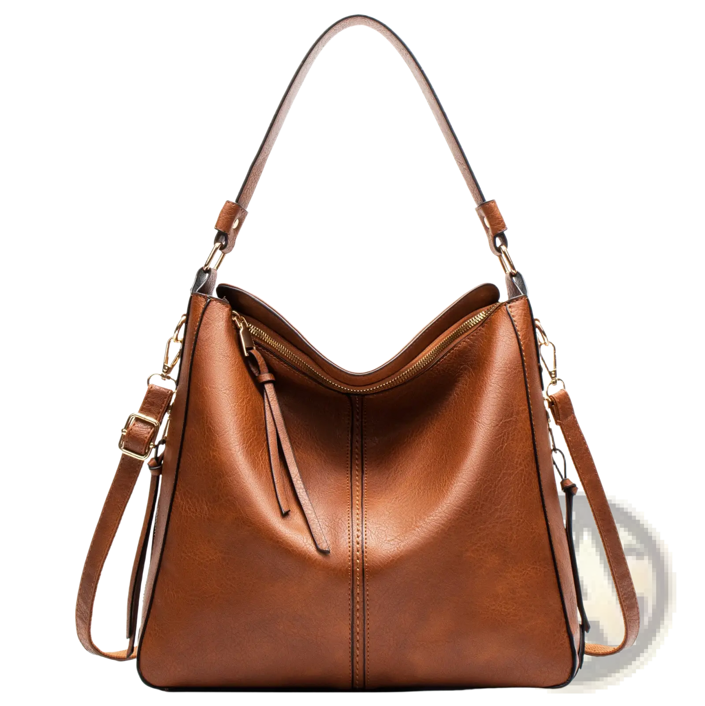 Premium Brown Leather Hobo Crossbody Bag with Gold Hardware