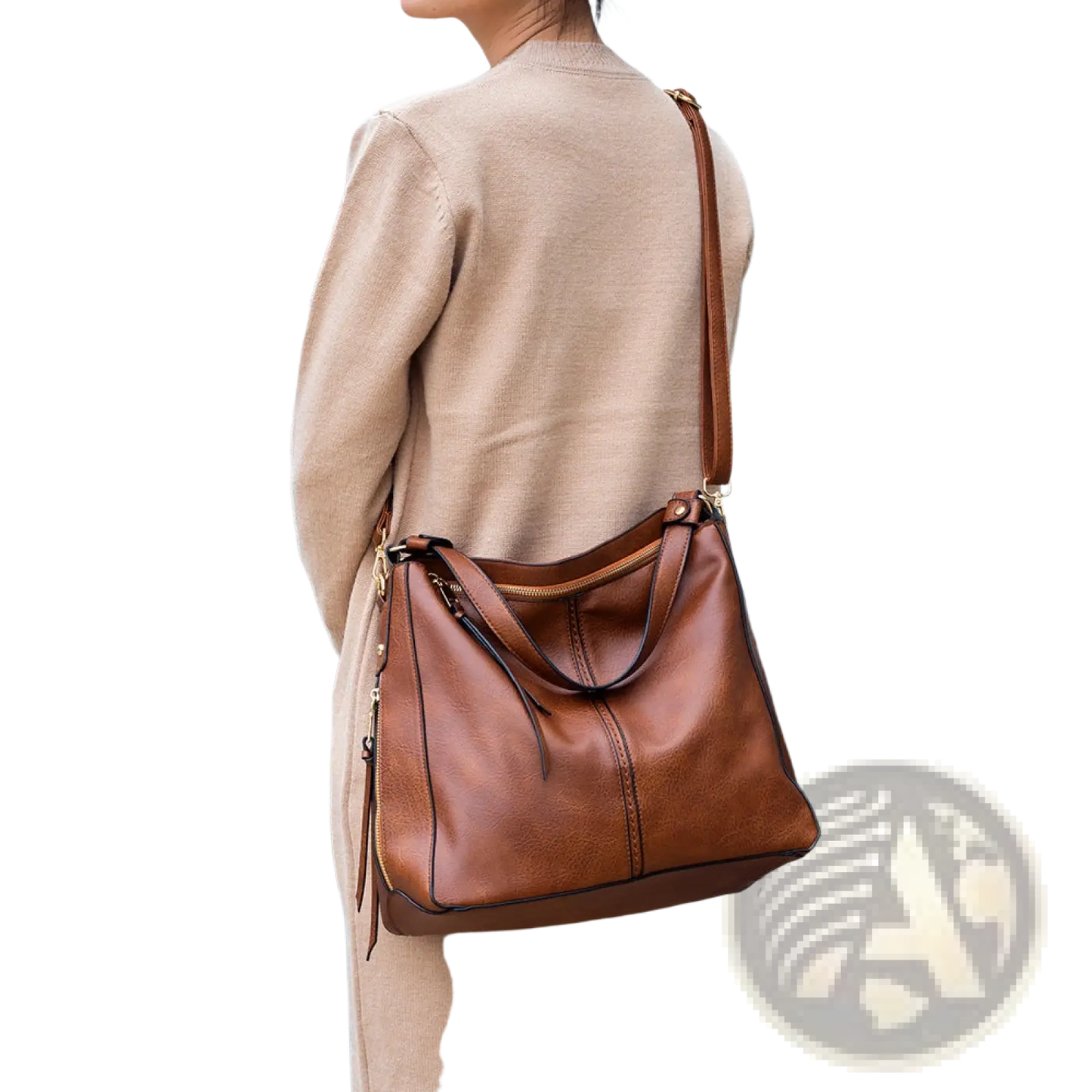 Premium Brown Leather Hobo Crossbody Bag with Gold Hardware