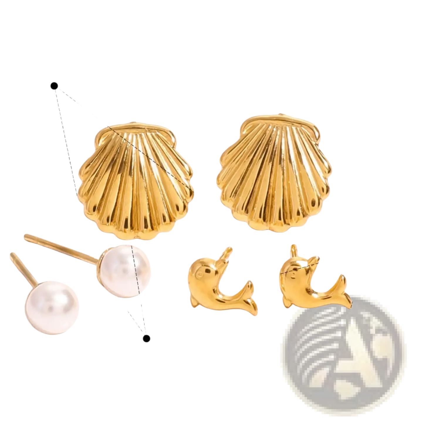 Premium Gold Plated Crystal and Shell Stud Earring Set