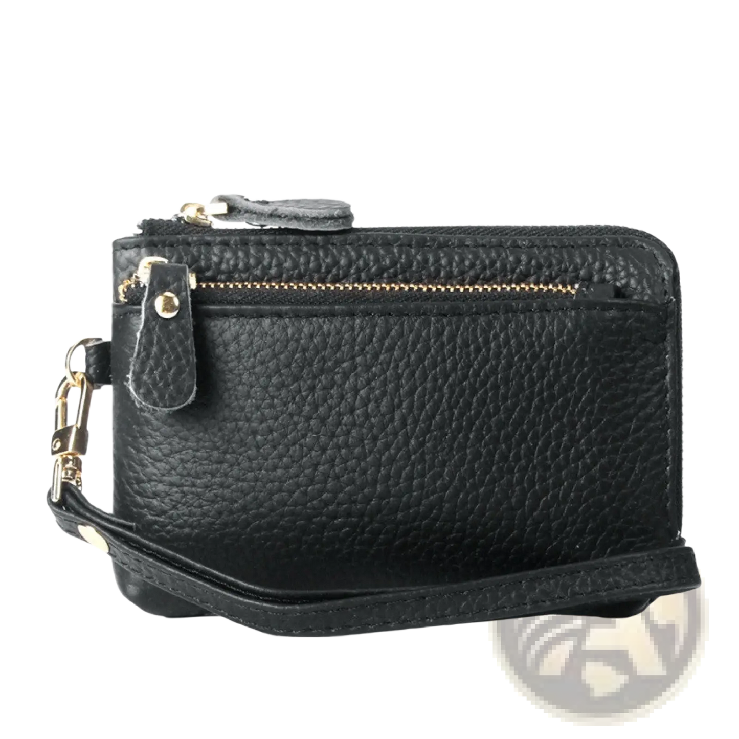 Premium Textured Leather Wristlet Wallet with Gold Hardware